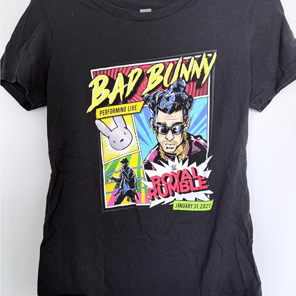 Black Graphic Bad Bunny Royal Rumble T-Shirt with Colorful Print